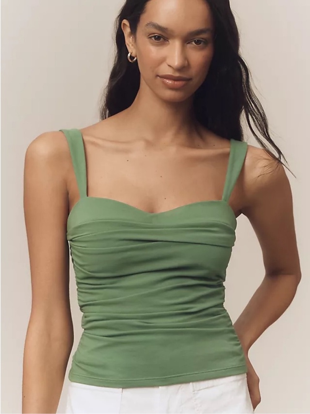 Reformation Trish Green Ruched Tank Top